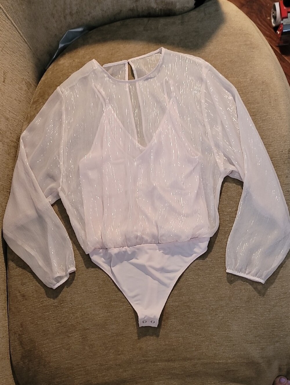 Express Sheer Pale Pink V-Neck Spaghetti Strap Cami Blouse W/ Silver Sparke